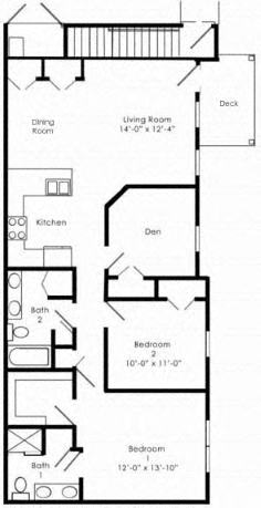 Floor plan for 3 beds, 2 baths, 1122 sqft